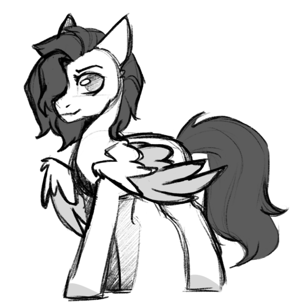 Size: 1280x1295 | Tagged: safe, artist:cloud-fly, derpibooru import, oc, pegasus, pony, image, male, monochrome, png, solo, stallion