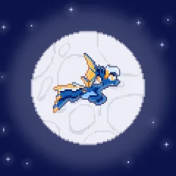Size: 720x720 | Tagged: safe, artist:nitobit, derpibooru import, oc, oc:moonlight wane, unofficial characters only, bat pony, pony, claws, flying, full moon, image, male, moon, night, pale belly, pixel art, png, solo, stallion, stars