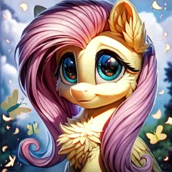Size: 1024x1024 | Tagged: safe, ai content, derpibooru import, machine learning generated, prompter:jbond, fluttershy, pegasus, pony, chest fluff, cute, female, g4, image, mare, png, solo
