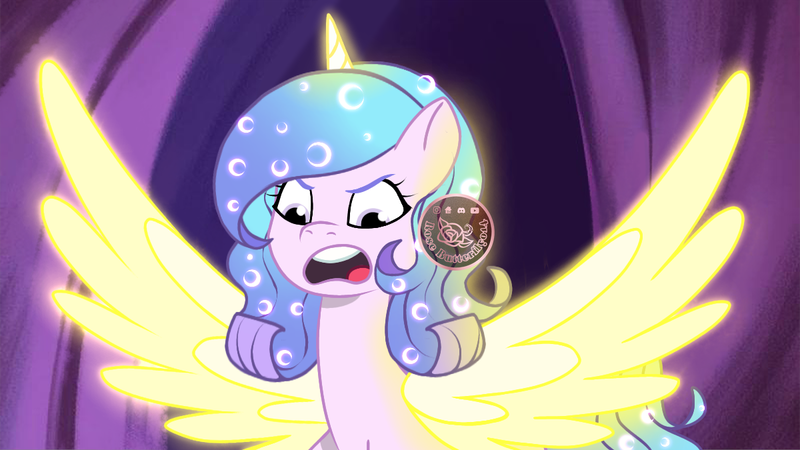 Size: 1200x675 | Tagged: safe, artist:rosebutterfly014, derpibooru import, oc, alicorn, pony, g5, my little pony: tell your tale, artificial horn, artificial wings, augmented, base used, fake screencap, fake screenshot, horn, image, magic, magic horn, magic wings, photo, png, solo, wings