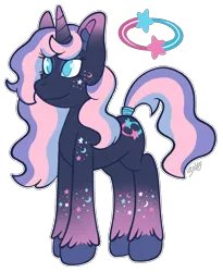 Size: 1976x2409 | Tagged: safe, artist:saltyspittoon, derpibooru import, oc, oc:stellar parallax, unofficial characters only, pony, unicorn, blue eyes, body freckles, coat markings, colored ear fluff, colored eartips, colored hooves, colored horn, cutie mark, ear fluff, female, freckles, gradient ears, gradient horn, horn, image, mare, multicolored hair, multicolored tail, outline, png, signature, simple background, smiling, socks (coat marking), solo, standing, tail, tail tie, transparent background, unicorn oc, unshorn fetlocks, wavy mane, wavy tail