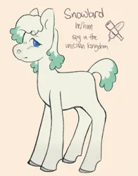 Size: 1047x1336 | Tagged: safe, artist:beyhr, derpibooru import, oc, oc:snowbird, unofficial characters only, earth pony, pony, blue eyes, colored hooves, earth pony oc, eyebrows, eyebrows visible through hair, fluffy mane, fluffy tail, frown, hat, image, male, png, pronouns, stallion, tail, text, two toned mane, two toned tail, winter hat