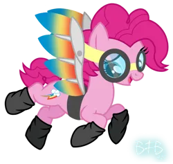 Size: 918x870 | Tagged: safe, artist:baconforbreakfast426, derpibooru import, pinkie pie, earth pony, pony, female, g4, goggles, image, makeshift wings, png, rainbow dash's cutie mark, simple background, solo, swapped cutie marks, transparent background, wrong cutie mark