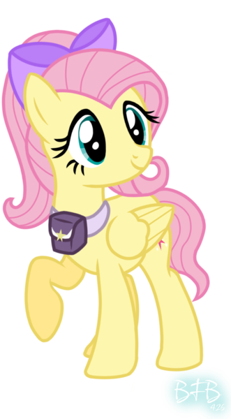 Size: 664x1203 | Tagged: safe, artist:baconforbreakfast426, derpibooru import, fluttershy, pegasus, bow, female, g4, hair bow, image, png, simple background, solo, swapped cutie marks, transparent background, twilight sparkle's cutie mark, wrong cutie mark