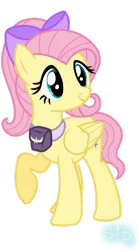 Size: 664x1203 | Tagged: safe, artist:baconforbreakfast426, derpibooru import, fluttershy, pegasus, bow, female, g4, hair bow, image, png, simple background, solo, swapped cutie marks, transparent background, twilight sparkle's cutie mark, wrong cutie mark