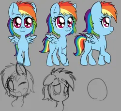 Size: 2860x2622 | Tagged: safe, artist:anibaruthecat, derpibooru import, rainbow dash, pony, female, filly, filly rainbow dash, front view, high res, image, jpeg, old art, profile, raised hoof, simple background, solo, spread wings, three quarter view, wings, younger