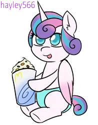 Size: 1302x1659 | Tagged: safe, artist:hayley566, derpibooru import, princess flurry heart, alicorn, pony, :p, baby, baby pony, commission, cute, diaper, female, filly, flurrybetes, foal, food, ice cream, image, mcdonald's, mcflurry, png, princess mcflurry, pun, simple background, sitting, solo, tongue out, transparent background