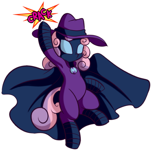 Size: 512x512 | Tagged: safe, artist:anibaruthecat, derpibooru import, part of a set, mare do well, sweetie belle, pony, bipedal, female, filly, foal, image, mask, old art, onomatopoeia, png, punch, simple background, solo, sound effects, sweetie do well, transparent background, uppercut