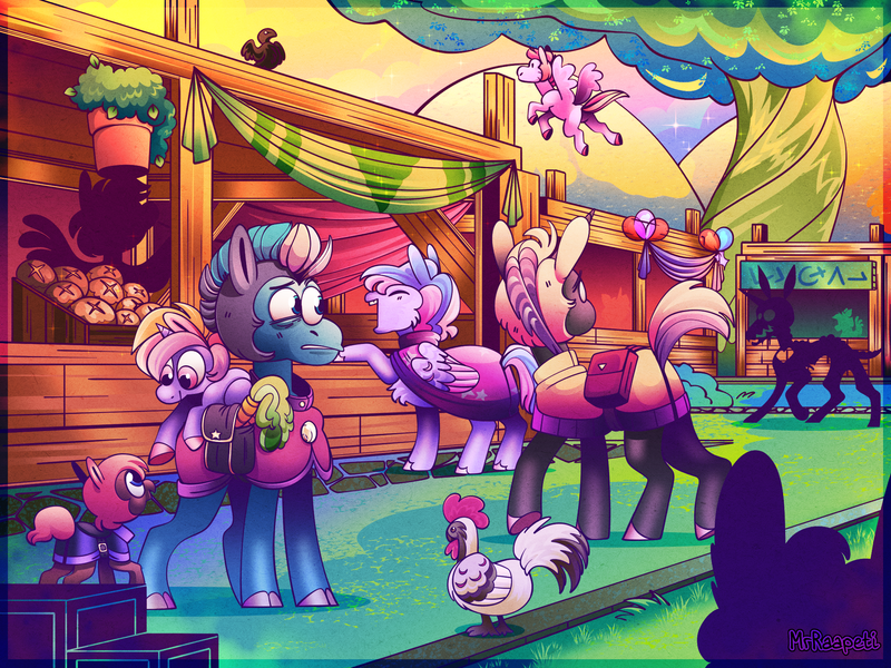 Size: 2048x1536 | Tagged: safe, derpibooru import, earth pony, pegasus, pony, undead, unicorn, zombie, foal, group, image, infected, market, png, sfw