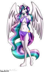 Size: 1809x2716 | Tagged: suggestive, alternate version, artist:anibaruthecat, derpibooru import, princess celestia, alicorn, anthro, absolute cleavage, breasts, cleavage, female, high res, hoof feet, image, midriff, old art, png, simple background, smiling, smirk, solo, solo female, transparent background