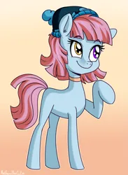 Size: 1595x2180 | Tagged: safe, artist:anibaruthecat, derpibooru import, oc, unofficial characters only, earth pony, pony, earth pony oc, eyebrows, eyebrows visible through hair, hat, heterochromia, image, old art, outline, png, raised hoof, smiling, solo, winter hat
