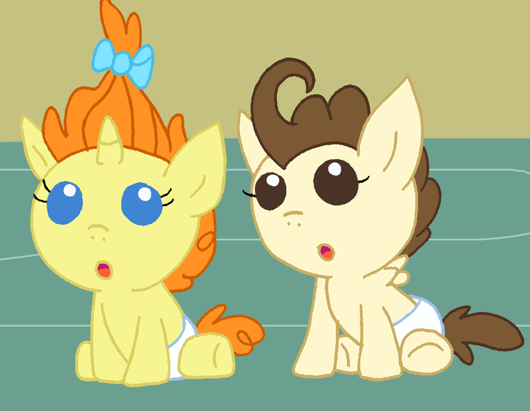 Size: 909x706 | Tagged: safe, artist:cmara, derpibooru import, pound cake, pumpkin cake, pegasus, pony, unicorn, baby, baby pony, diaper, female, foal, g4, image, male, png, solo