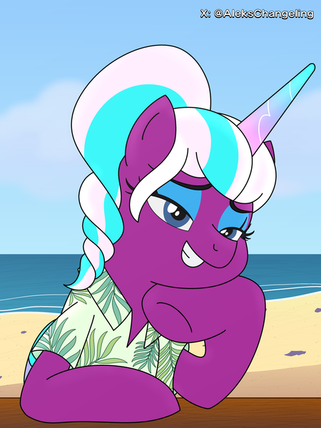 Size: 3150x4200 | Tagged: safe, artist:alejandrogmj, derpibooru import, alicorn, pony, g5, beach, g4, g5 to g4, generation leap, image, looking at you, opaline arcana, png, solo