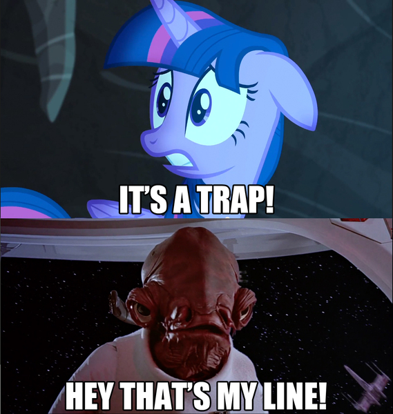 Size: 1283x1354 | Tagged: safe, derpibooru import, twilight sparkle, twilight sparkle (alicorn), alicorn, the cutie map, admiral ackbar, female, g4, image, its a trap, jpeg, male, meme, star wars, star wars: return of the jedi