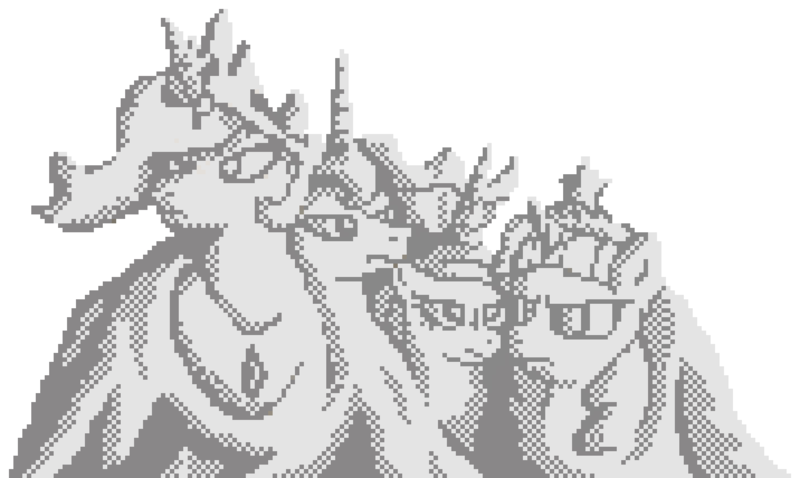 Size: 1432x856 | Tagged: safe, artist:dhm, derpibooru import, princess cadance, princess celestia, princess luna, twilight sparkle, twilight sparkle (alicorn), alicorn, pony, /mlp/, 4chan, image, mount rushmore, mt rushmore, pixel art, pixelcanvas, png, stone