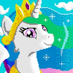 Size: 800x800 | Tagged: safe, artist:dhm, derpibooru import, princess celestia, pony, /mlp/, 4chan, cloud, image, looking at you, pixel art, pixelcanvas, png, solo