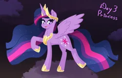 Size: 2800x1796 | Tagged: safe, artist:bubblegooey, derpibooru import, princess twilight 2.0, twilight sparkle, twilight sparkle (alicorn), alicorn, pony, the last problem, :d, accessory, art challenge, blushing, clothes, cloud, crown, cute, ear fluff, eyeshadow, female, flowing mane, happy, heart, heart eyes, horn, image, jewelry, looking at you, makeup, mare, multicolored hair, multicolored mane, multicolored tail, neck fluff, older, older twilight, older twilight sparkle (alicorn), open mouth, open smile, peytral, png, purple coat, purple eyes, raised hoof, raised leg, regalia, royalty, shoes, signature, sky, smiling, solo, sparkles, spread wings, standing, standing on two hooves, tail, tiara, twiabetes, wing fluff, wingding eyes, wings