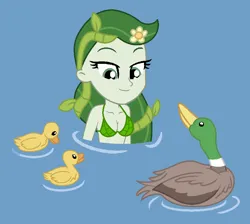 Size: 917x821 | Tagged: safe, artist:robertsonskywa1, derpibooru import, bird, duck, equestria girls, g5, my little pony: tell your tale, animal, bikini, busty 莉芙, clothes, duckling, equestria girls-ified, female, g4, g5 to equestria girls, g5 to g4, generation leap, image, leaf bikini, photo, png, solo, solo female, swimming, swimsuit, 莉芙