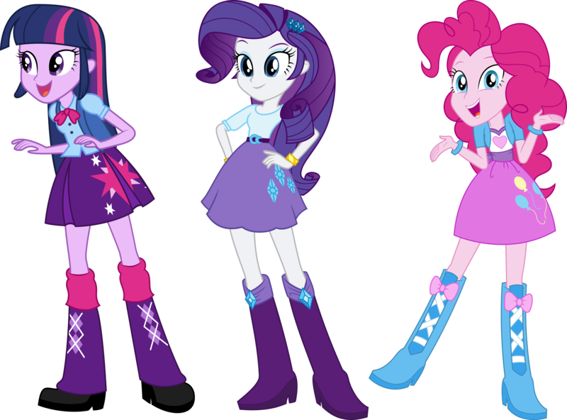 Size: 8000x5921 | Tagged: safe, derpibooru import, pinkie pie, rarity, twilight sparkle, equestria girls, boots, clothes, female, g4, high heel boots, image, pleated skirt, png, shoes, simple background, skirt, transparent background, trio, trio female, vector