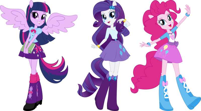 Size: 12411x6897 | Tagged: safe, artist:sugar-loop, derpibooru import, pinkie pie, rarity, twilight sparkle, equestria girls, boots, clothes, female, g4, high heel boots, image, pleated skirt, png, ponied up, shoes, simple background, skirt, transparent background, trio, trio female, vector