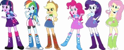 Size: 16615x6798 | Tagged: safe, derpibooru import, applejack, fluttershy, pinkie pie, rainbow dash, rarity, sci-twi, twilight sparkle, human, equestria girls, boots, clothes, g4, humane five, humane six, image, png, shoes, simple background, transparent background, vector