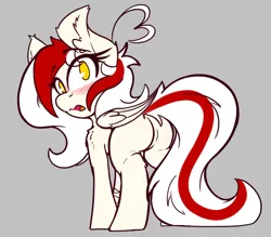 Size: 772x677 | Tagged: suggestive, artist:aryn, derpibooru import, oc, oc:awya lightfeather, unofficial characters only, pegasus, pony, blushing, female, from behind, image, looking at you, looking back, looking back at you, png, rear view, solo, solo female, standing, surprised, tail, two toned mane, two toned tail