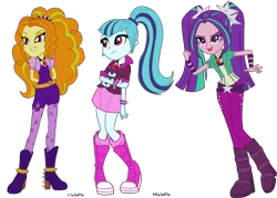 Size: 13765x9839 | Tagged: safe, derpibooru import, adagio dazzle, aria blaze, sonata dusk, equestria girls, boots, clothes, female, g4, high heel boots, image, pleated skirt, png, shoes, simple background, skirt, the dazzlings, transparent background, trio, trio female, vector