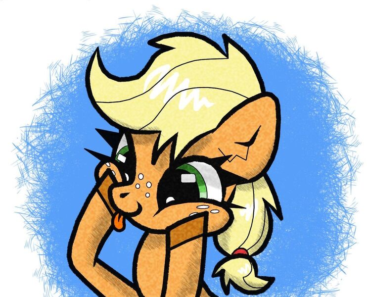 Size: 1371x1108 | Tagged: safe, artist:scandianon, derpibooru import, applejack, earth pony, pony, :p, cheek squish, female, filly, filly applejack, foal, freckles, image, jpeg, squishy cheeks, tongue out, younger