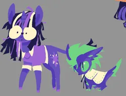 Size: 746x569 | Tagged: safe, artist:spaceboycelebration, derpibooru import, spike, twilight sparkle, dragon, pony, unicorn, alternate color palette, alternate design, alternate hairstyle, clothes, glasses, image, png, redesign, shirt, twitterina design, unicorn twilight