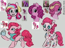 Size: 4096x3072 | Tagged: safe, artist:metaruscarlet, derpibooru import, pinkie pie, earth pony, pony, alternate hairstyle, clothes, cup, cutie mark, g4, gray background, heart, heart eyes, high res, image, jpeg, looking at you, multicolored hair, multicolored mane, open mouth, scarf, simple background, toy, wingding eyes