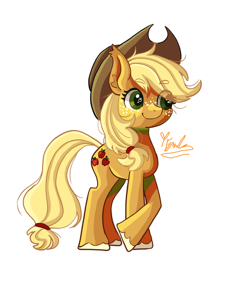 Size: 2400x3000 | Tagged: safe, artist:redlaserartist, derpibooru import, applejack, earth pony, pony, applejack's hat, cowboy hat, crossed hooves, cutie mark eyes, female, freckles, g4, hat, image, mare, png, signature, simple background, smiling, solo, tail, white background, wingding eyes