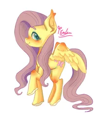 Size: 2400x3000 | Tagged: safe, artist:redlaserartist, derpibooru import, fluttershy, pegasus, pony, blushing, cutie mark eyes, female, g4, image, looking at you, mare, png, raised hoof, signature, simple background, smiling, solo, spread wings, tail, unshorn fetlocks, white background, wingding eyes, wings