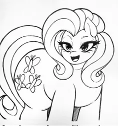 Size: 1933x2048 | Tagged: safe, artist:artmorheart, derpibooru import, fluttershy, pegasus, pony, adorasexy, cute, g4, image, jpeg, large butt, sexy, simple background, sketch, smiling, traditional art, white background