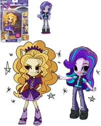Size: 2400x3000 | Tagged: safe, artist:redlaserartist, derpibooru import, adagio dazzle, starlight glimmer, human, equestria girls, alternative cutie mark placement, boots, clothes, doll, dress, duo, duo female, eared humanization, equestria girls minis, facial cutie mark, female, g4, hand on hip, hat, humanized, image, packaging, pants, png, shirt, shoes, simple background, smiling, sparkles, stars, toy, toy interpretation, vest, white background