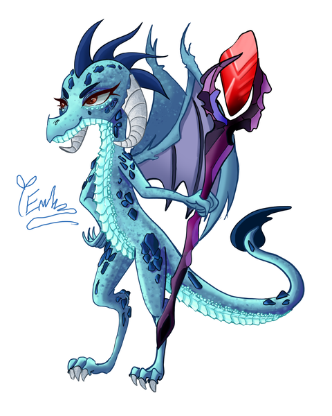 Size: 2400x3000 | Tagged: safe, artist:redlaserartist, derpibooru import, princess ember, dragon, bloodstone scepter, claws, dragon lord ember, dragoness, female, g4, horns, image, png, signature, simple background, smiling, solo, spread wings, tail, white background, wings