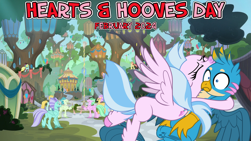 Size: 2063x1161 | Tagged: safe, artist:frownfactory, artist:not-yet-a-brony, derpibooru import, gallus, silverstream, gryphon, hippogriff, 2024, february, glomp, hearts and hooves day, hippogriffia, holiday, hug, image, mount aris, not sure if want, png, song in the description, valentine's day, youtube link in the description