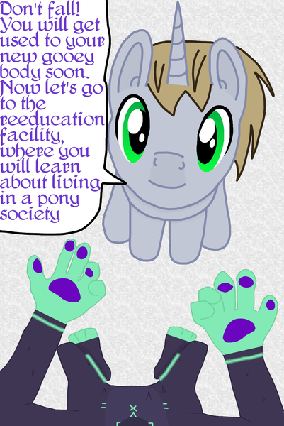 Size: 1335x2000 | Tagged: safe, artist:xada, derpibooru import, oc, oc:emperor bigpip, alicorn, goo, pony, alicorn oc, blonde mane, corn, duo, food, furry, gray coat, green eyes, horn, image, looking at you, looking down, looking up, looking up at you, offscreen character, png, pov, simple background, speech, speech bubble, talking, text, white background, wings