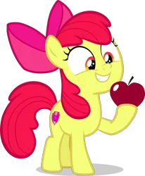 Size: 3349x4066 | Tagged: safe, artist:dustinwatsongkx, derpibooru import, apple bloom, earth pony, pony, apple, apple bloom's bow, bow, female, filly, foal, food, fruit, hair bow, high res, image, png, simple background, smiling, solo, transparent background, vector