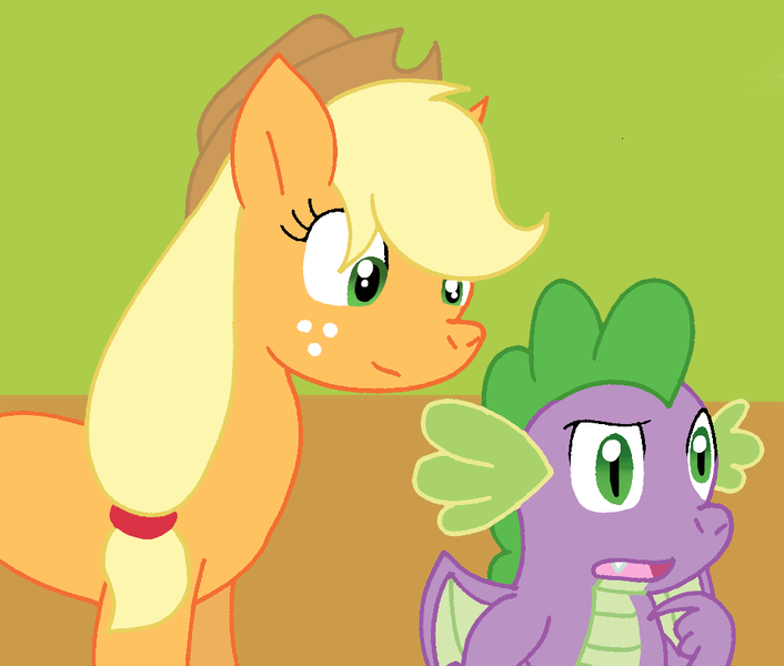 Size: 959x815 | Tagged: safe, artist:cmara, derpibooru import, applejack, spike, dragon, earth pony, g4, image, png