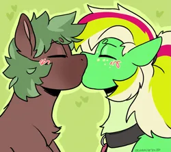 Size: 1577x1400 | Tagged: safe, artist:ocdraco, derpibooru import, oc, oc:gumdrops, oc:matcha brewstar, unofficial characters only, earth pony, pegasus, pony, image, kissing, png