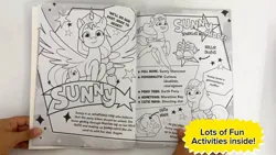 Size: 1280x720 | Tagged: safe, derpibooru import, official, sunny starscout, alicorn, earth pony, g5, my little pony: tell your tale, 2d, book, coloring book, coloring page, cutie mark, flying, image, info, jpeg, looking at you, merchandise, page, photo, profile, roller skates, skates, smiling, smiling at you, stars