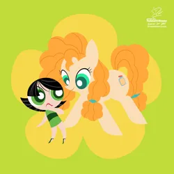 Size: 1920x1920 | Tagged: safe, artist:theratedrshimmer, derpibooru import, pear butter, earth pony, pony, buttercup, buttercup (powerpuff girls), crossover, cute, female, flower, image, minimalist, modern art, png, the powerpuff girls