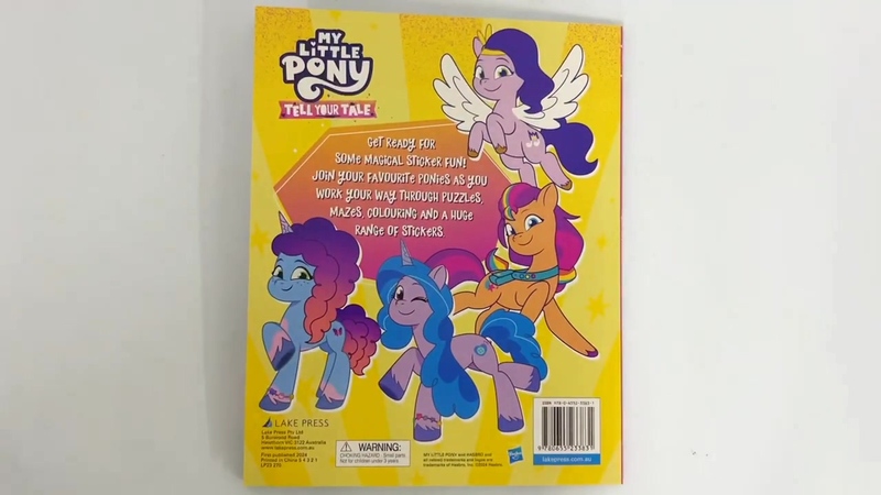 Size: 1280x720 | Tagged: safe, derpibooru import, official, izzy moonbow, pipp petals, sunny starscout, earth pony, pegasus, unicorn, g5, my little pony: tell your tale, 2d, activity book, adorapipp, book, coloring book, cover, cute, flying, image, izzybetes, jpeg, looking at you, merchandise, misty brightdawn, mistybetes, photo, simple background, smiling, smiling at you, standing, sunnybetes, yellow background