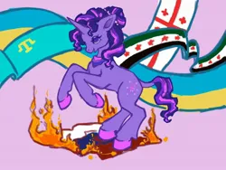 Size: 2048x1536 | Tagged: safe, artist:zitrone_ziege, derpibooru import, twilight sparkle, pony, unicorn, alternate design, alternate hairstyle, bandana, bisexual pride flag, burning, crimea, crimean tatar, current events, fire, flag, georgia, image, jpeg, op is a duck, op is trying to start shit, politics, pride, pride flag, russia, solo, syria, ukraine, unicorn twilight