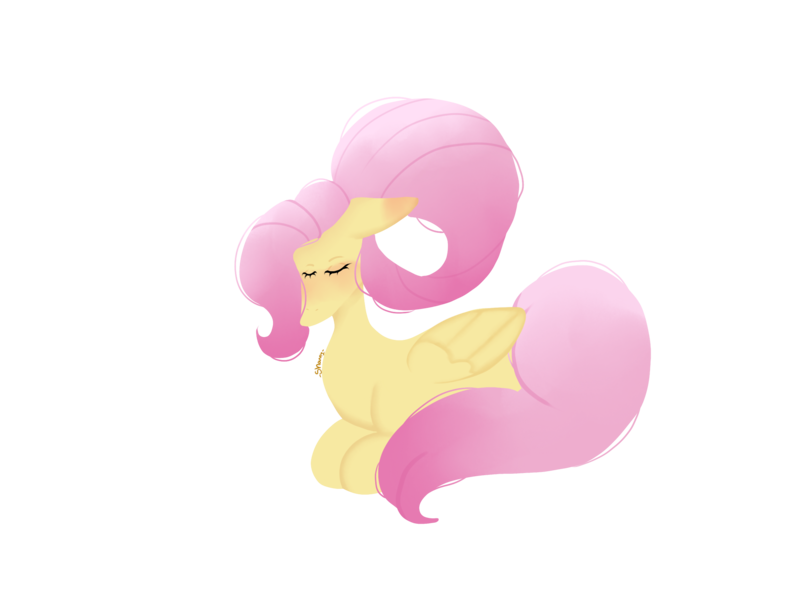 Size: 2224x1668 | Tagged: safe, artist:shqnnyhere, derpibooru import, fluttershy, pegasus, pony, alternate hairstyle, blushing, ear blush, eyes closed, image, lying down, png, ponyloaf, prone, simple background, solo, transparent background
