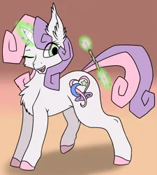 Size: 4559x5058 | Tagged: safe, artist:annonymouse, derpibooru import, sweetie belle, pony, unicorn, absurd resolution, alternate cutie mark, alternate universe, colored hooves, fanfic art, female, filly, foal, glow, glowing horn, horn, image, magic, magic wand, one eye closed, open mouth, png, smiling, solo, telekinesis