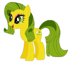 Size: 451x398 | Tagged: safe, artist:selenaede, artist:user15432, derpibooru import, kiwi tart, earth pony, pony, base used, g4, generation leap, green hair, green mane, green tail, image, kiwi tart (g4), open mouth, open smile, png, recolor, simple background, smiling, solo, transparent background, yellow coat