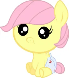 Size: 531x600 | Tagged: safe, artist:twitchy tremor, derpibooru import, fluttershy, pony, baby, baby pony, babyshy, diaper, female, filly, foal, g4, image, jpeg, simple background, solo, younger
