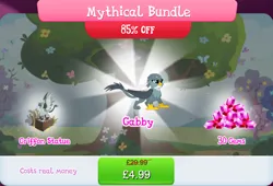 Size: 1268x860 | Tagged: safe, derpibooru import, official, gabby, gryphon, bundle, claws, costs real money, english, female, folded wings, g4, gameloft, gem, image, jpeg, mobile game, my little pony: magic princess, numbers, sale, solo, solo focus, statue, text, wings