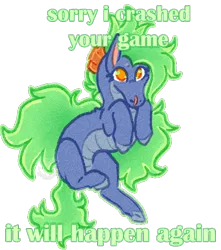 Size: 640x724 | Tagged: safe, artist:ombekende, derpibooru import, dragon, hybrid, longma, them's fightin' herds, baihe (tfh), community related, fiery wings, fire, green fire, image, mane of fire, png, puppy dog eyes, simple background, solo, tail, tail of fire, text, transparent background, wings